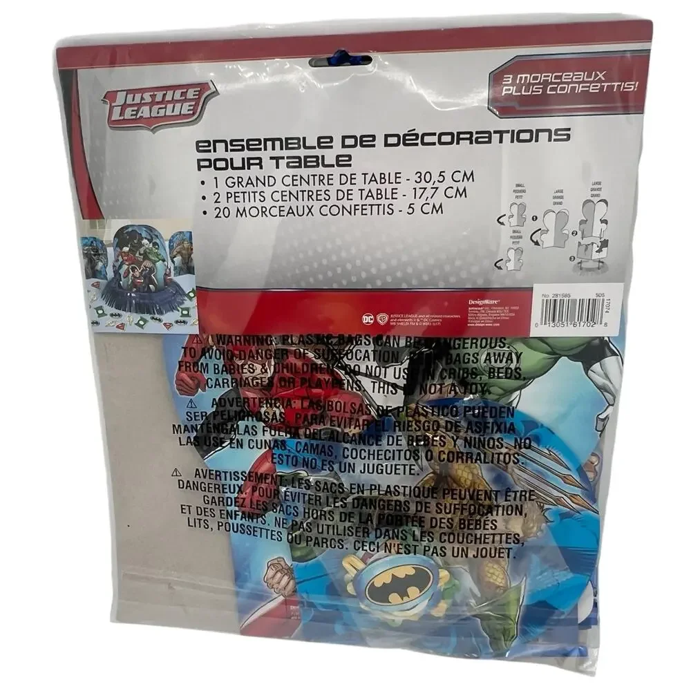 New in Package Justice League Party Table Decorating Kit 3 Pieces & Confetti